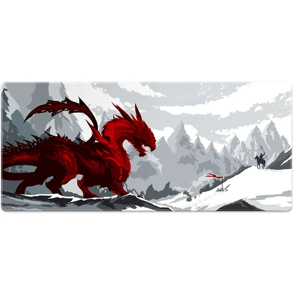 Large ArcaLoot gaming mousepad featuring a red dragon facing a knight. Blade and Flame.