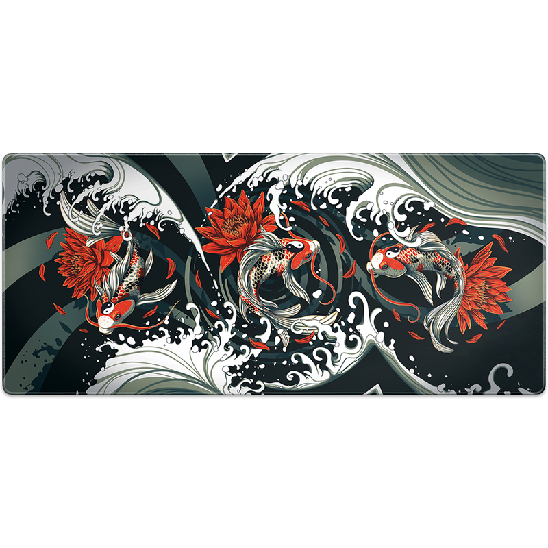Decorative Large ArcaLoot gaming mousepad with koifish and flower design. Rippled Tranquillity.