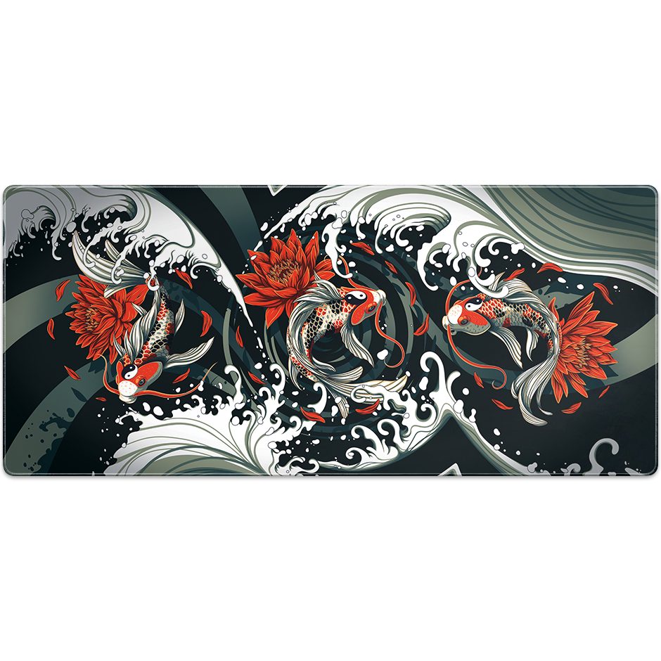 Decorative Large ArcaLoot gaming mousepad with koifish and flower design. Rippled Tranquillity.