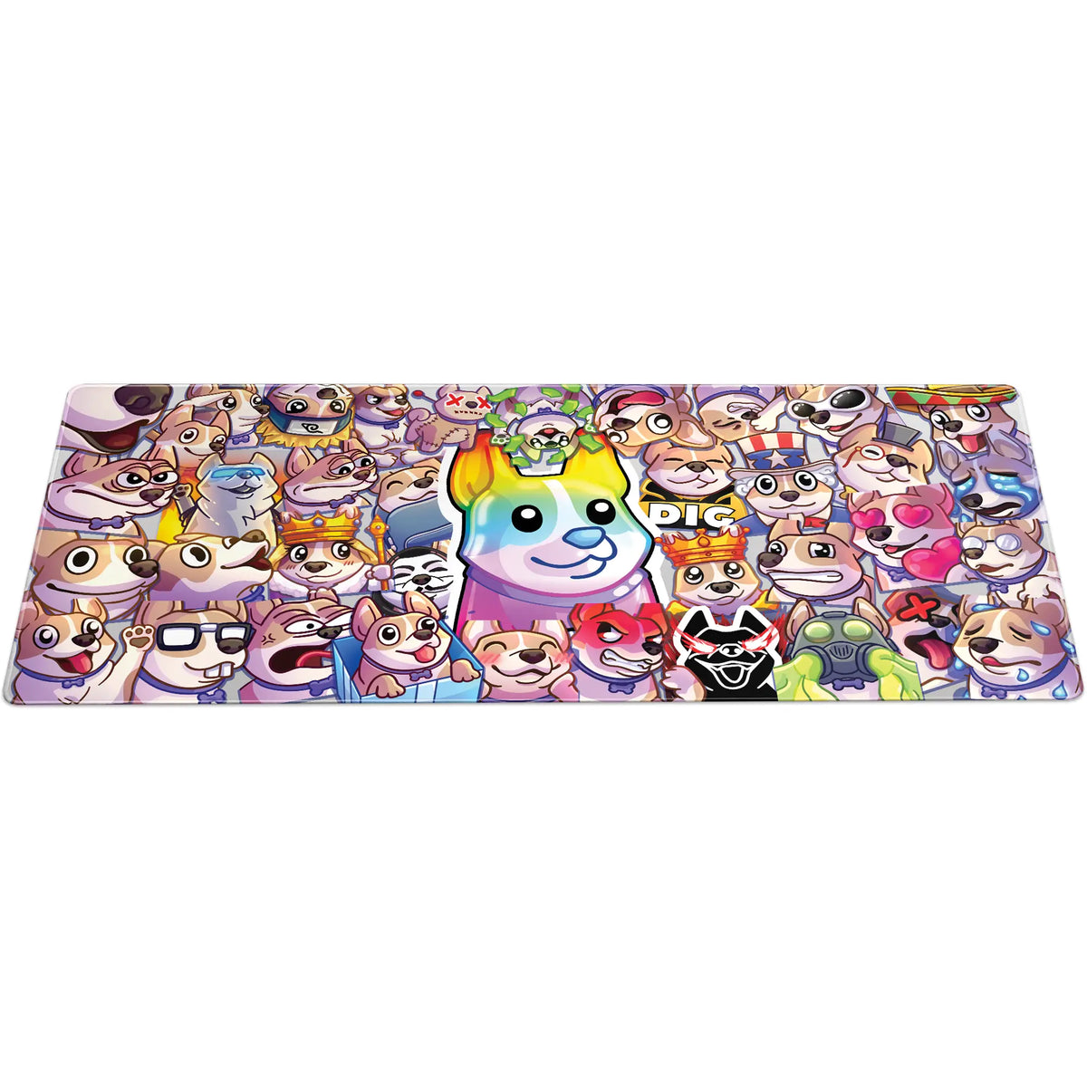 Large ArcaLoot gaming mousepad featuring colorful cartoon dog characters from AussieAntics. AussieAntics Steve Emotes.