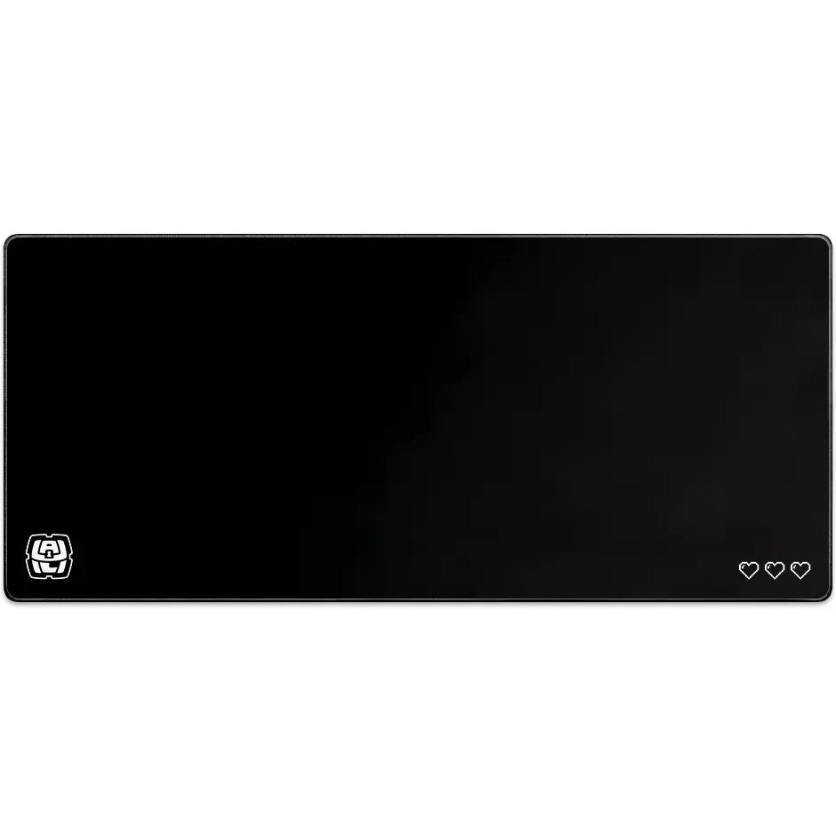 Large ArcaLoot gaming mousepad with Black and white logo design. Digital Hearts. Black Abyss.