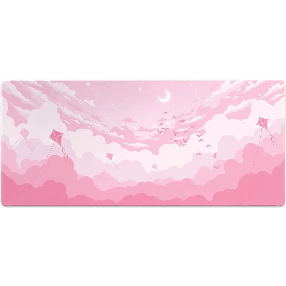Large ArcaLoot gaming mousepad with pink sky and clouds design. Pink Dreams.