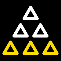 Five triangles in different colors on a black background