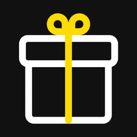 White gift box with a yellow ribbon on a black background