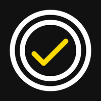 Yellow check mark inside a black circle with white outline on a black background