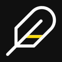 White feather icon with a yellow line on a black background