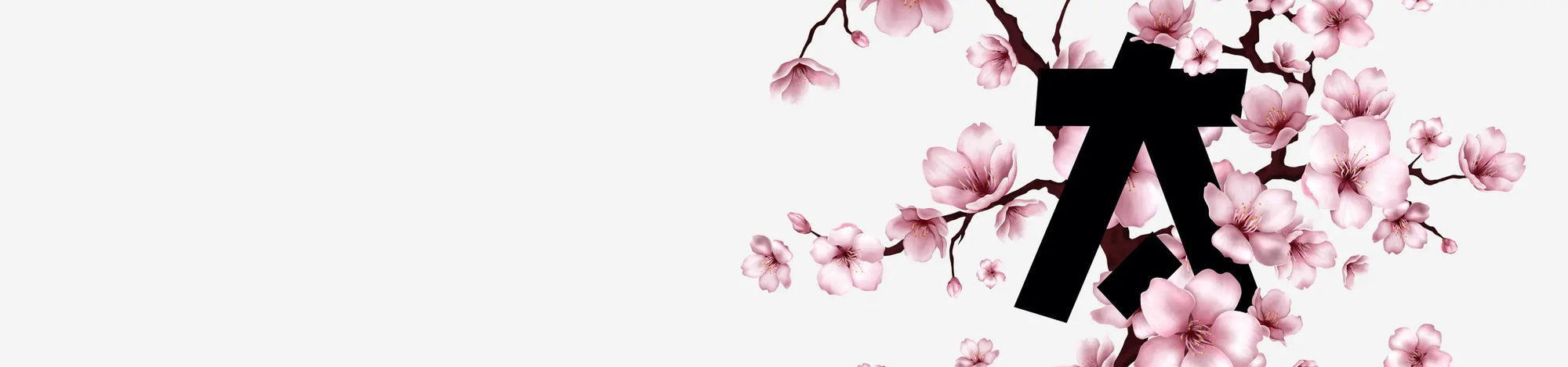 Japanese Cherry Blossom wrapped around an asian style A letter design on a light grey background. 