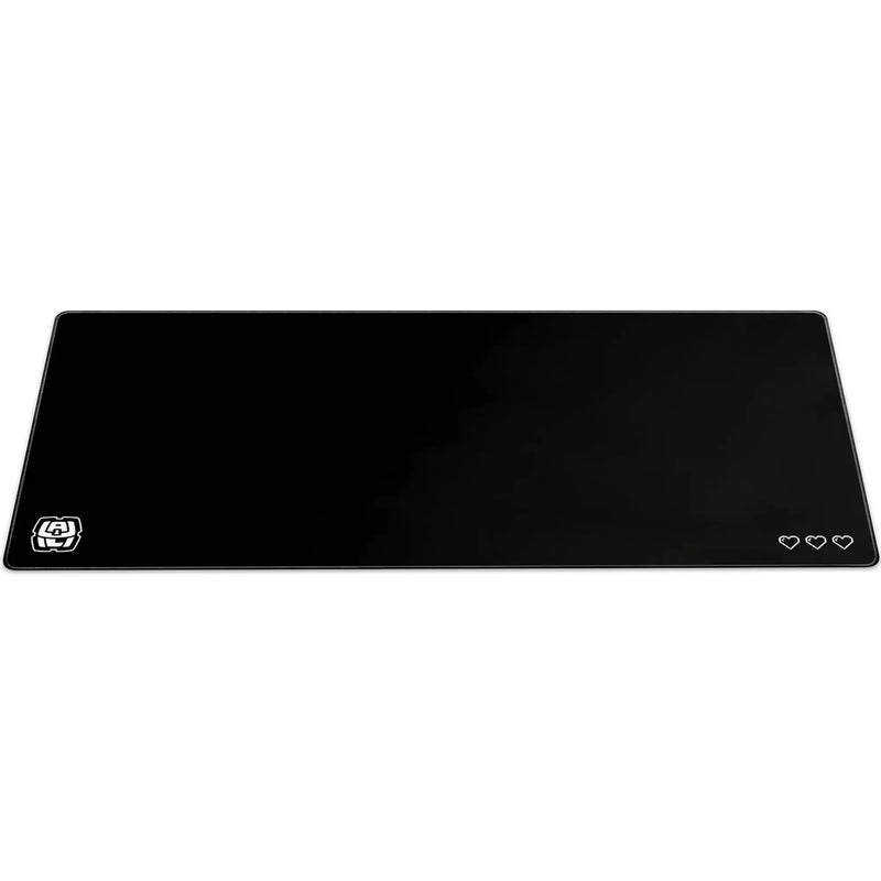 Large ArcaLoot gaming mousepad with Black and white logo design. Digital Hearts. Black Abyss.