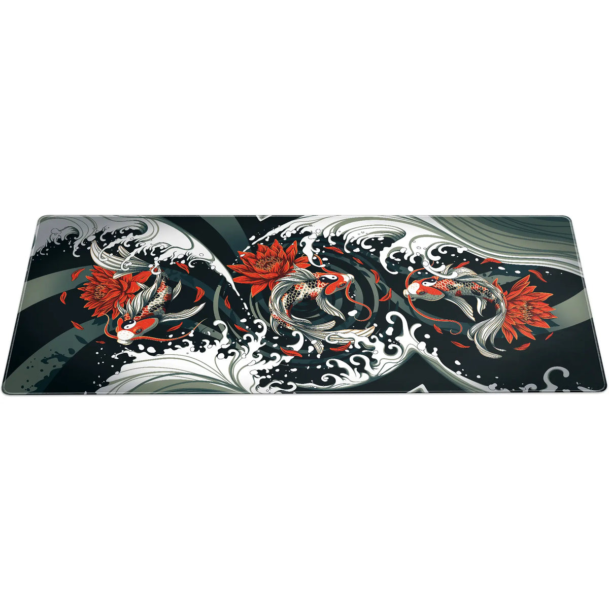 Decorative Large ArcaLoot gaming mousepad with koifish and flower design. Rippled Tranquillity. 