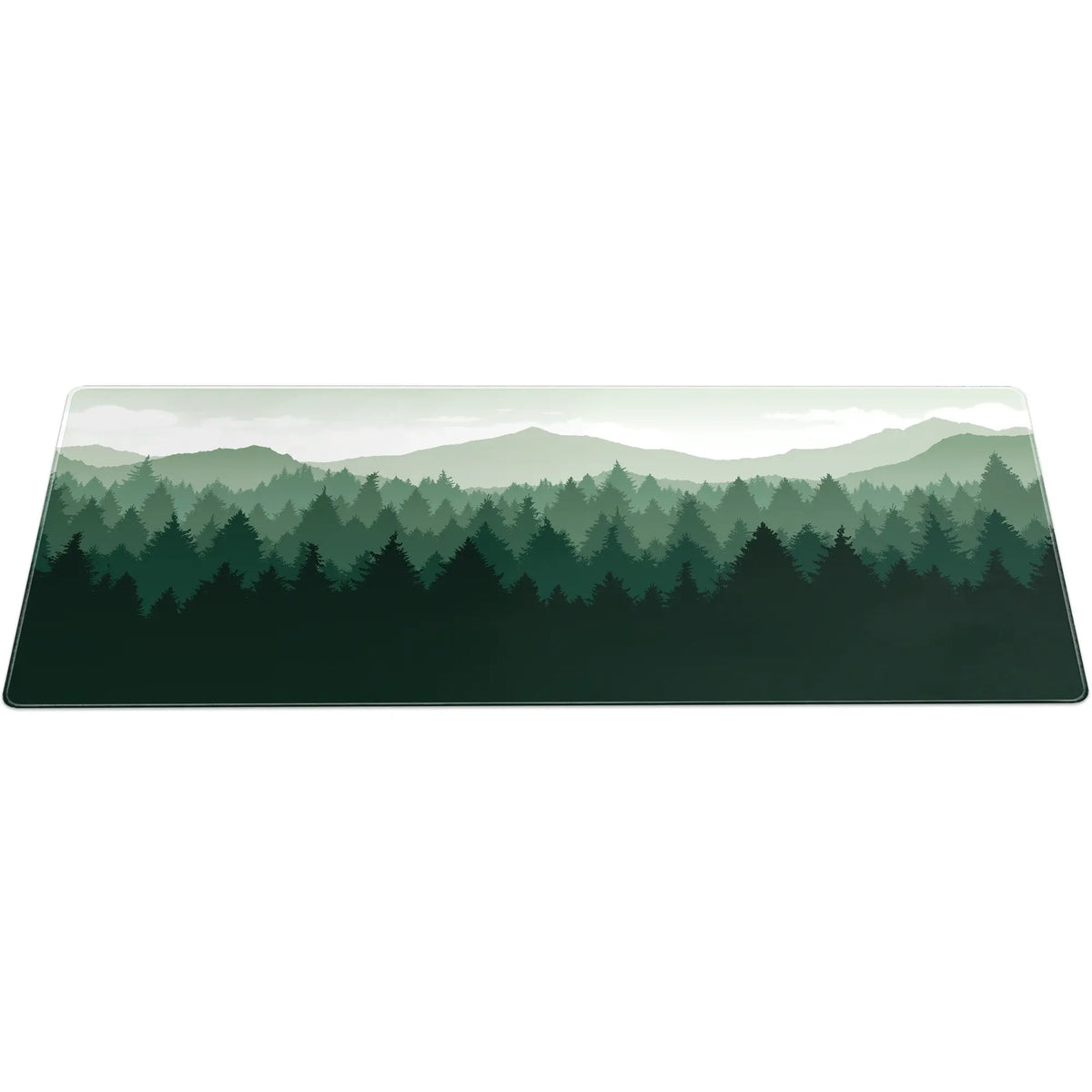 Large ArcaLoot gaming mousepad with green forest and mountains design. Wild Emerald. 