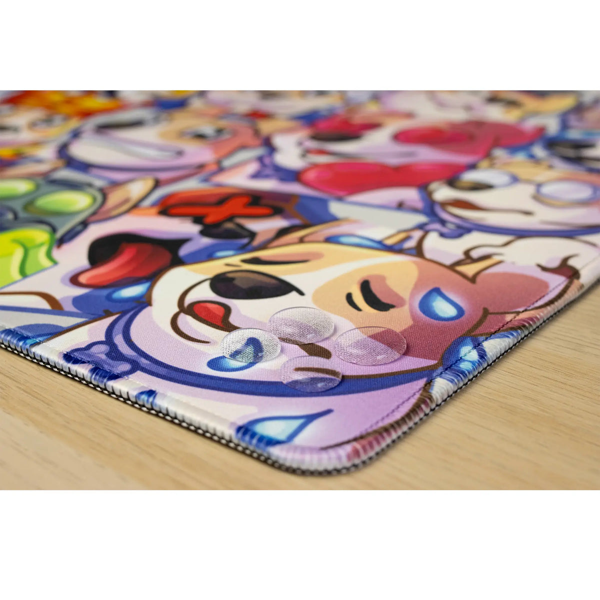 Clear water droplets featuring colorful cartoon dog characters from AussieAntics. AussieAntics Steve Emotes.