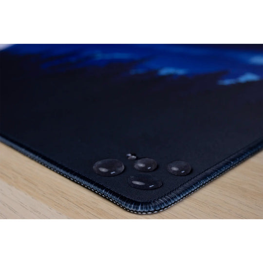 Clear water droplets on an AussieAntics gaming mousepad. AussieAntics Alpine Aurora. 