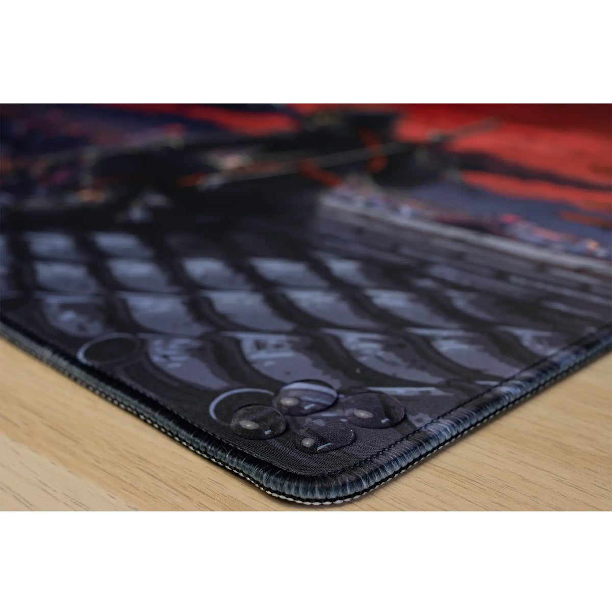 Clear water droplets on a ArcaLoot gaming mousepad. Crimson Shadow. 